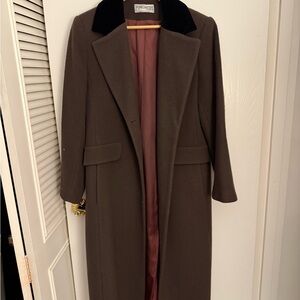 Forecaster Long Brown Wool Coat with Black Velvet Collar
